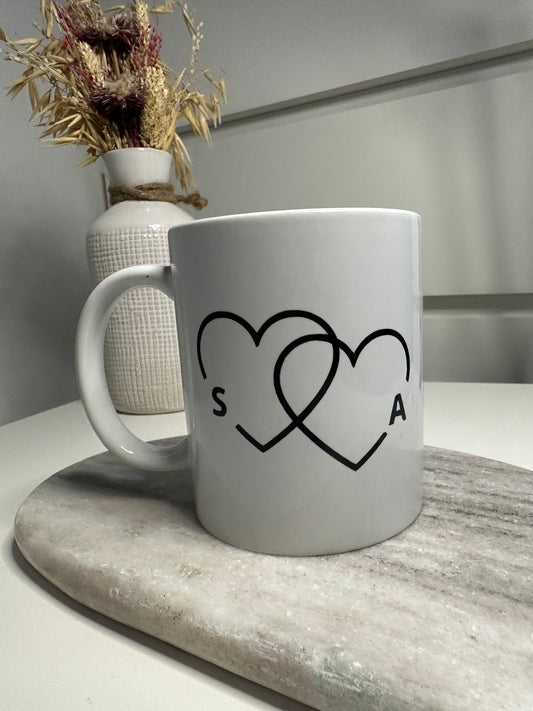 Tasse double coeur initiales